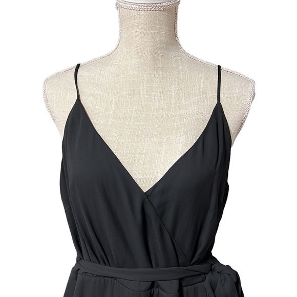 J Crew Spaghetti Strap Black Drapey Faux Wrap Ruffles Mid Calf Midi Womens 14 - Picture 2 of 11